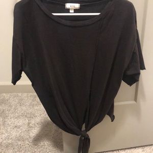 Raw edge black tee with tie